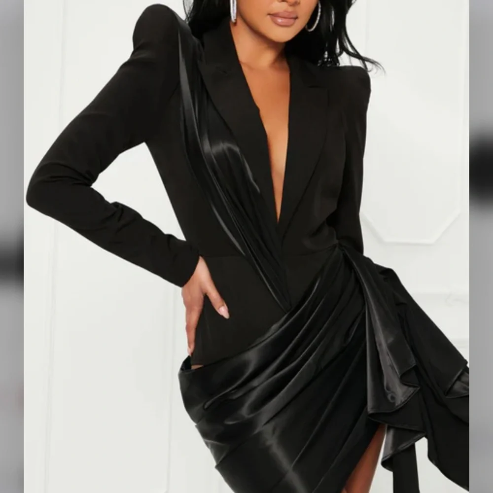 Black Asymmetrical Draped Blazer Dress - Picture 7 of 10